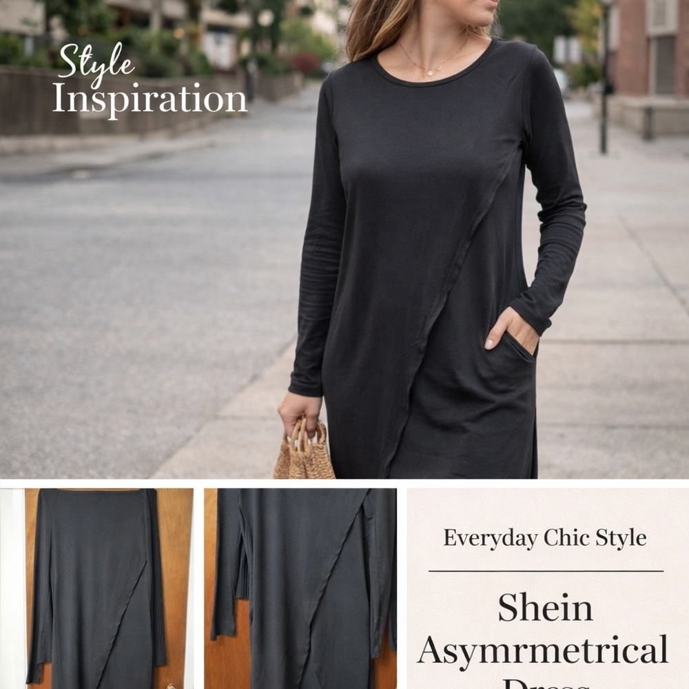 SHEIN Black Long Sleeve Asymmetrical Shirt